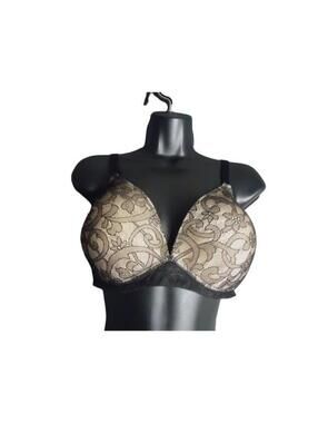 Ambrielle Black Tan Floral Print Lace Back Smoothing Wire Free 36DD